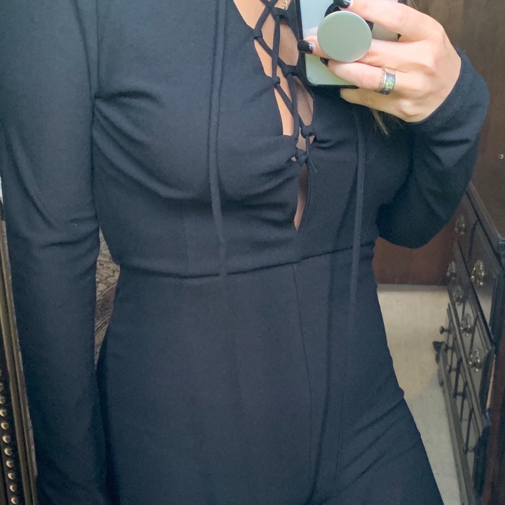 Black tie front jumpsuit